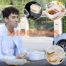 Lunch Box chauffante pour voiture (12V) - Set complet (récipients, couvert, alimentation, ...)
