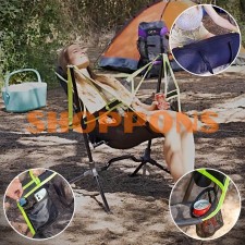 Chaise à bascule de camping pliable - Poches de rangement smartphone, lunettes et boisson. Sac de transport