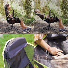Chaise à bascule de camping pliable - Multi-positions (verticale et allongé) - Appui tête - Revêtement solide et résistant