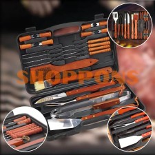 Malette ustensiles Barbecue 18 piéces - Manches en bois - Kit complet