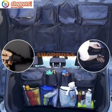 Organisateur de coffre voiture (grande capacité de rangement) - Facile à installer (système scratch et attaches appuis tête)