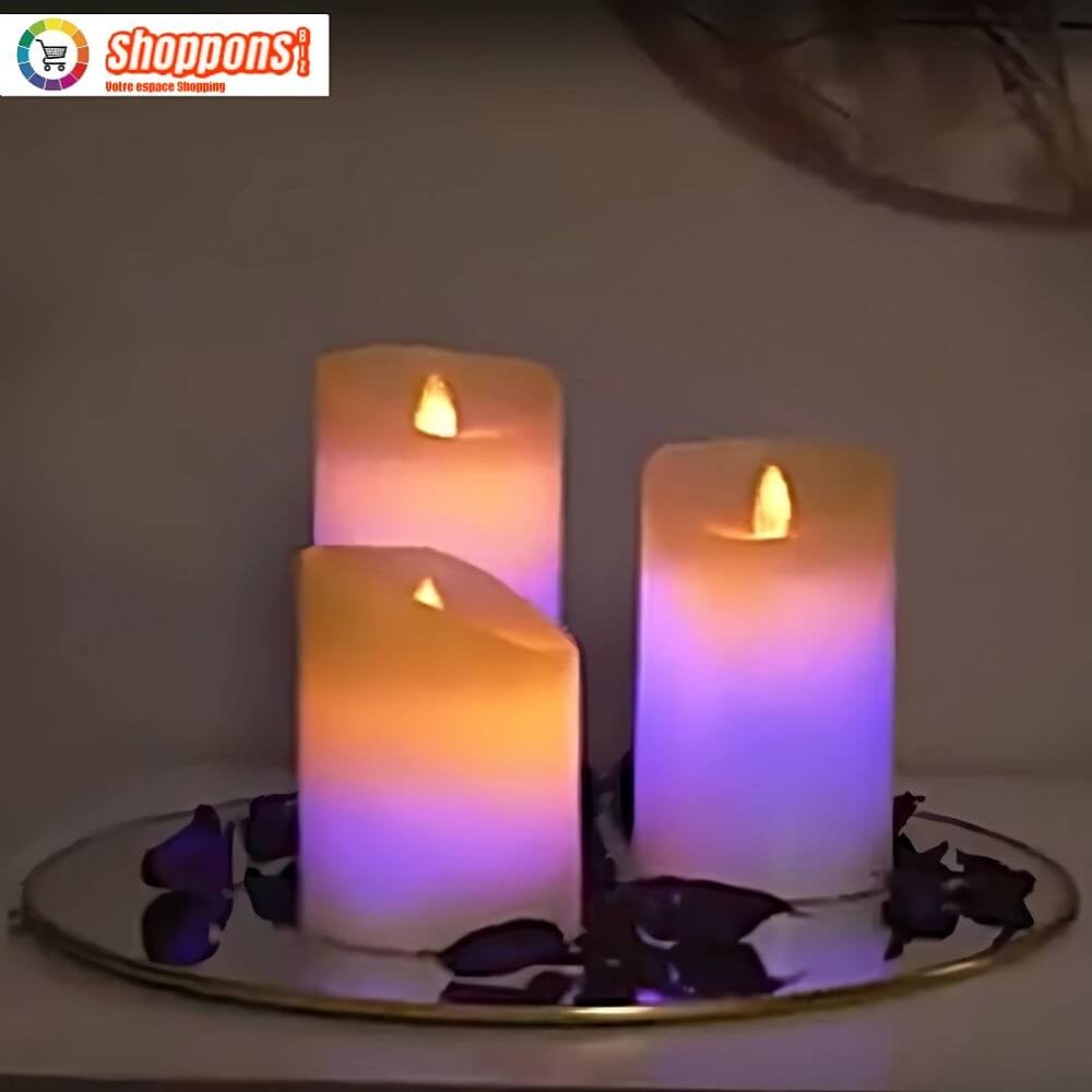 Set de 3 bougies LED multicolores avec effet flamme et télécommande - objets de décoration originale