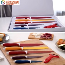 Set de 6 couteaux avec revêtement en céramique - 5 couteaux + éonome - Coffret rangement