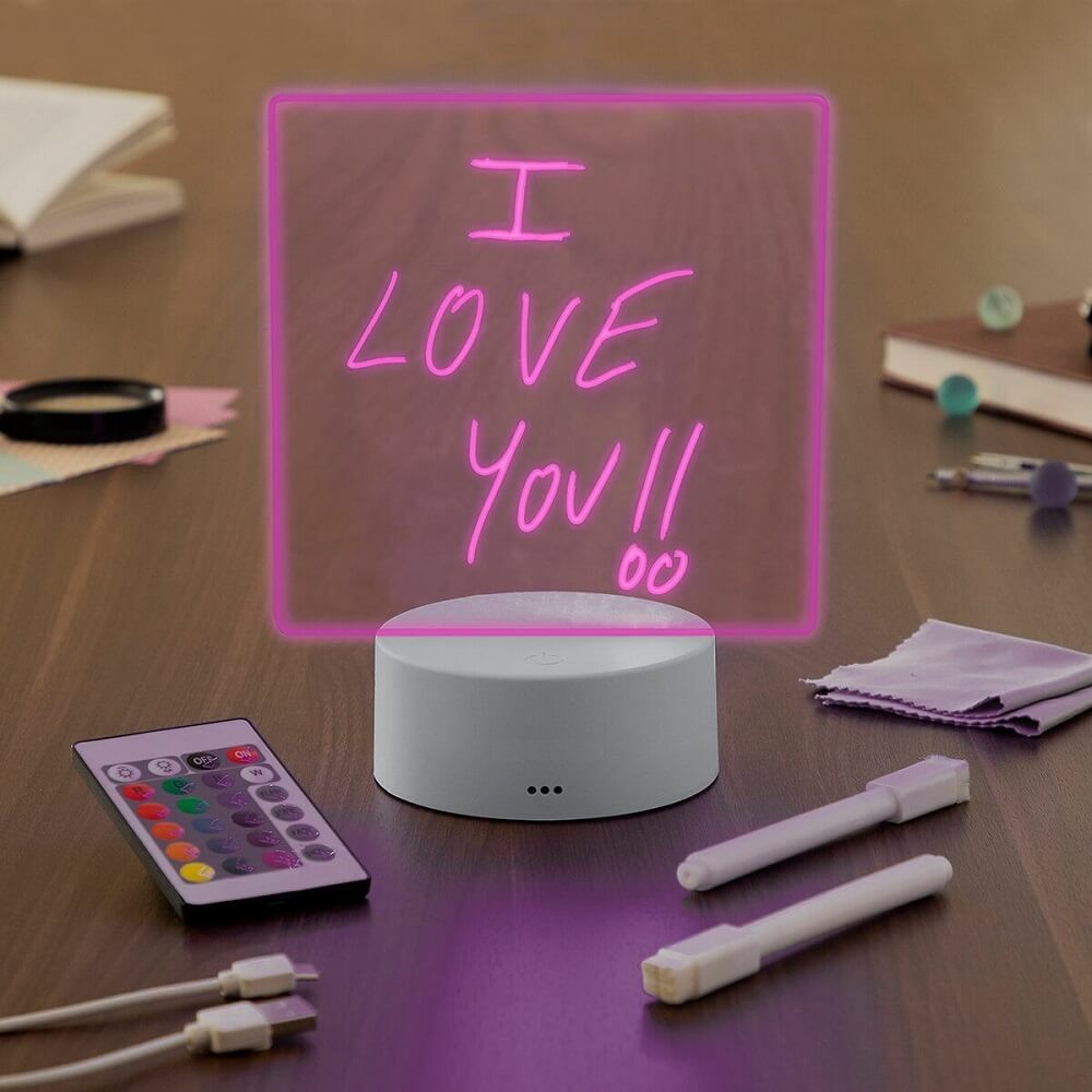 Tableau - Bloc notes lumineux à éclairage LED (16 couleurs - 3 modes) pour faire passer vos messages écrits