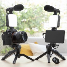 Kit vlogging complet smartphone - lumière LED, micro, trépied, télécommande